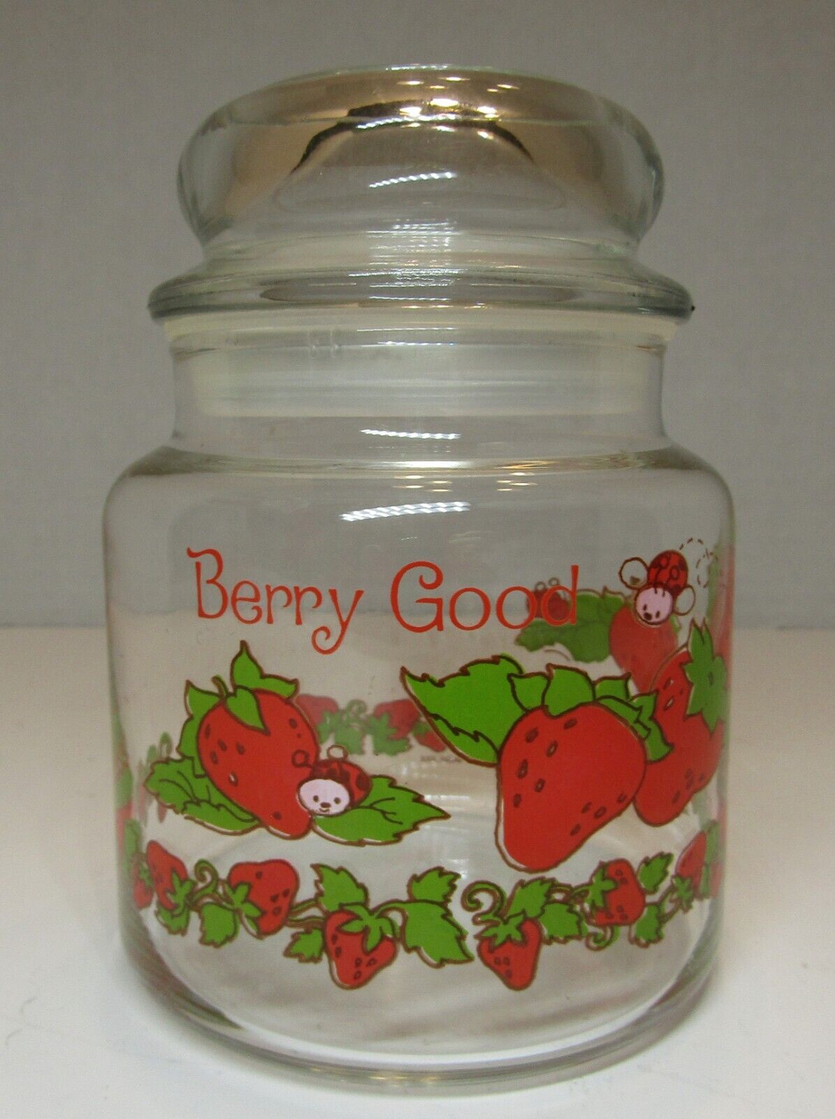 Vintage 1980  *Strawberry Shortcake* Glass Jar / Canister w/ Lid ~Berry Good~