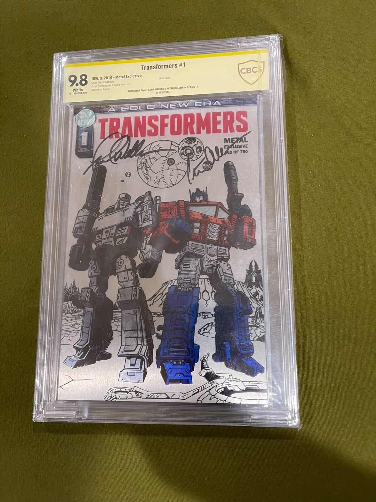 Signed Transformers #1 Metal Cover Edition Peter Cullen & Frank Welker CGC 9.8