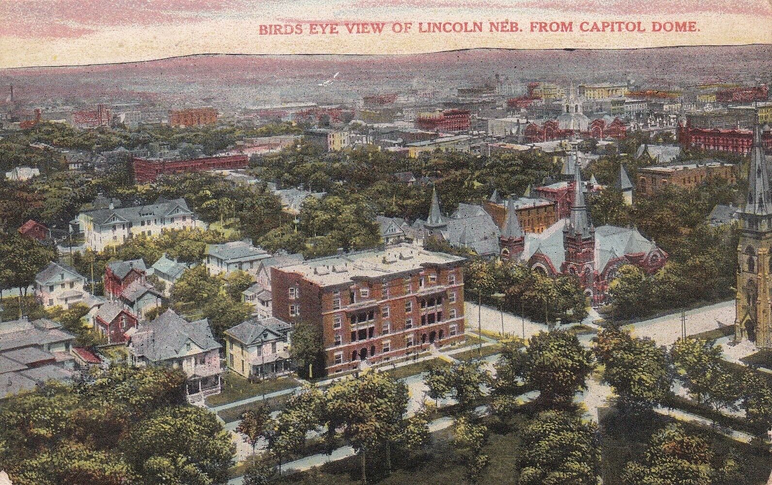 1913 Lincoln Nebraska NE Postcard Bird's Eye View Lincoln From Capitol Dome-I581