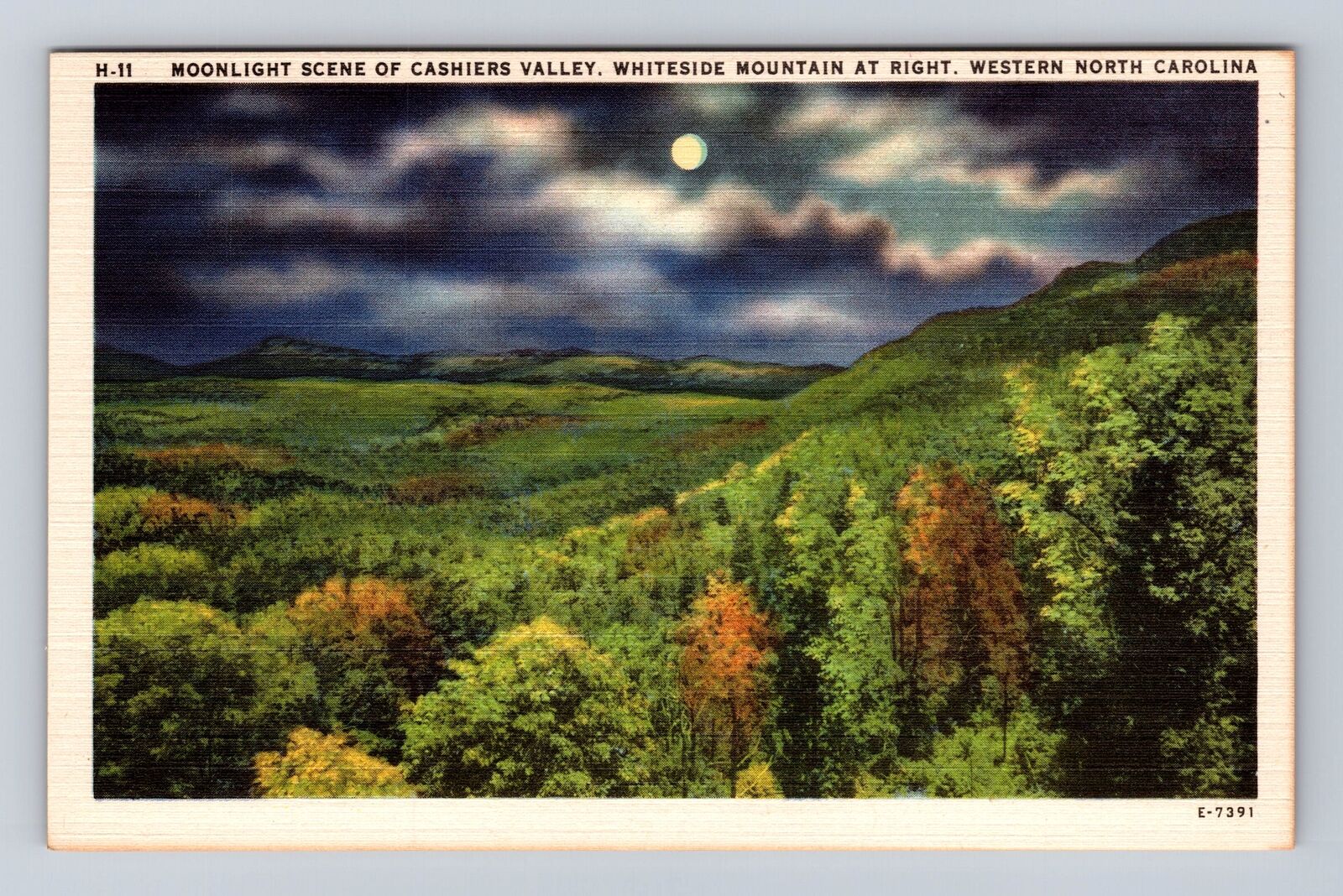 NC-North Carolina, Moonlight on Cashiers Valley, Antique Vintage Postcard