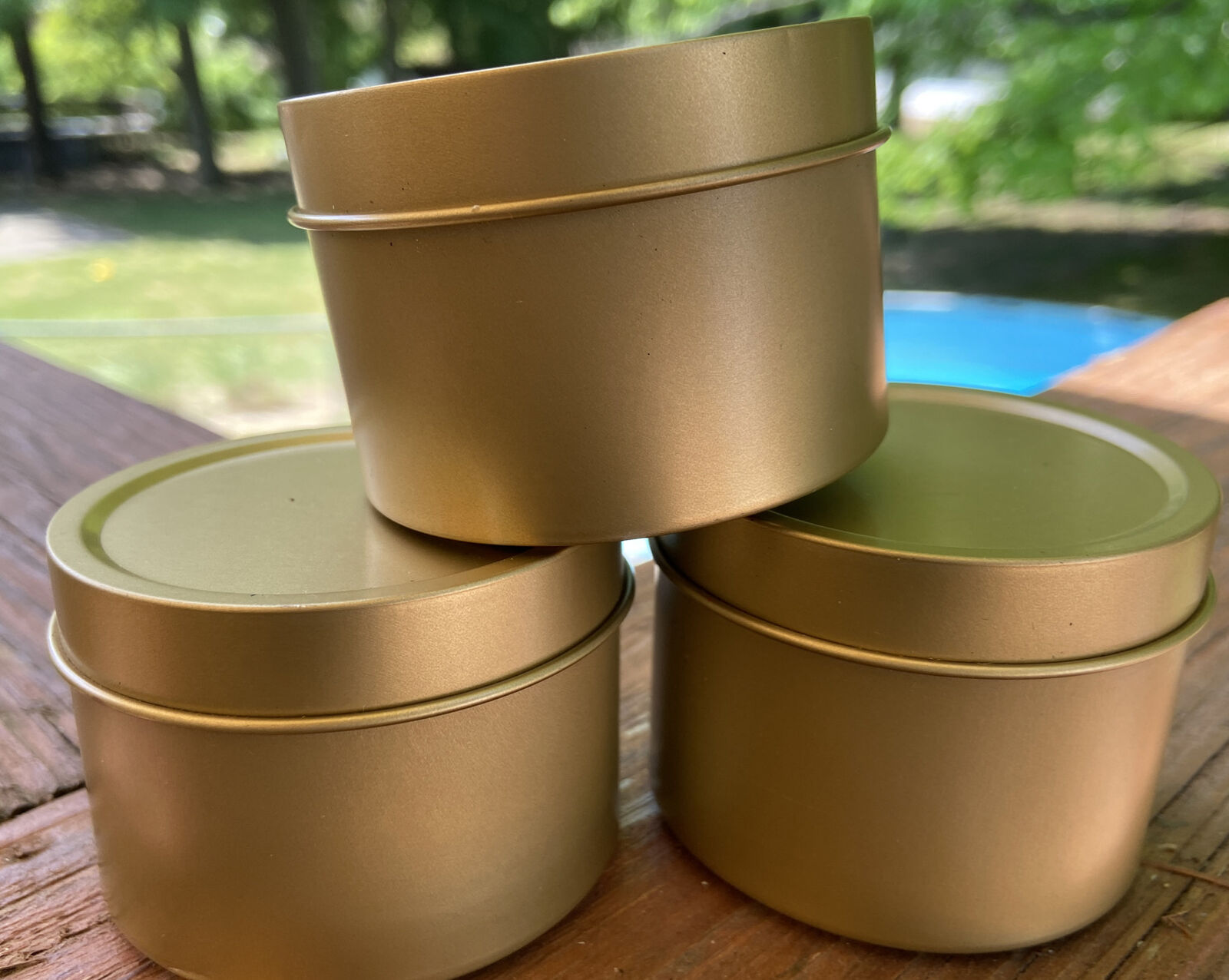 (3) Teavana Gold Color Empty Metal Tea Can Tin Storage Round 4oz