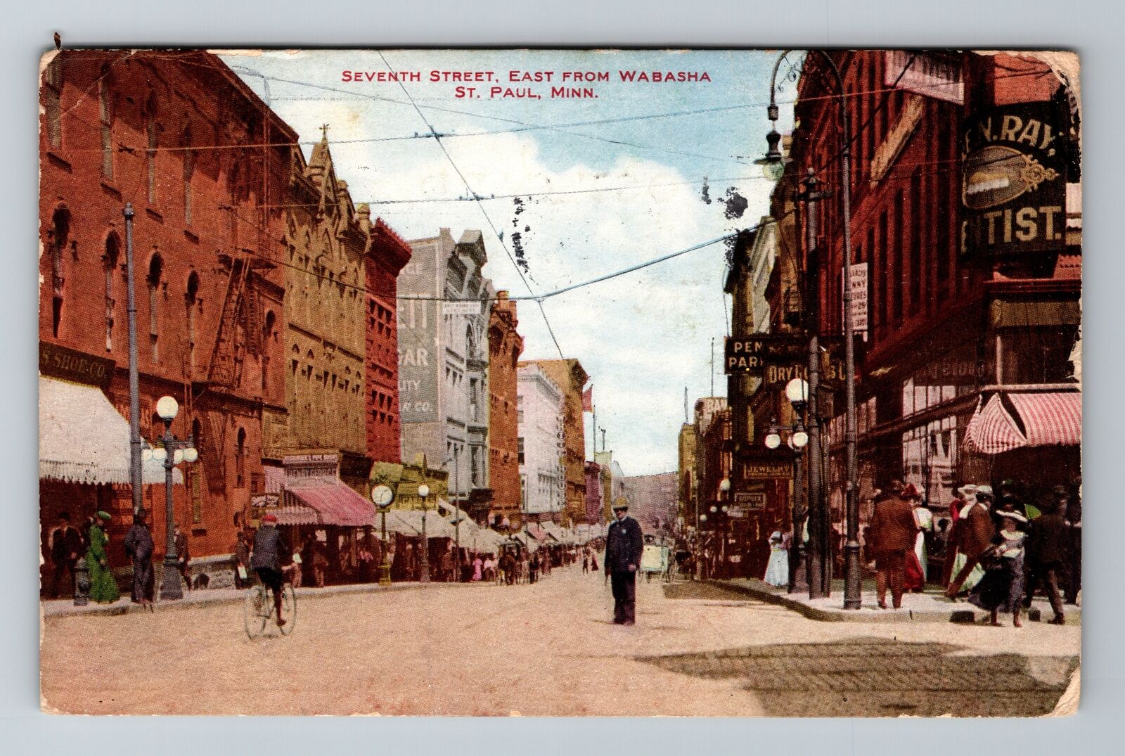 St Paul MN-Minnesota, Seventh Street, East From Wabasha, Vintage c1908 Postcard