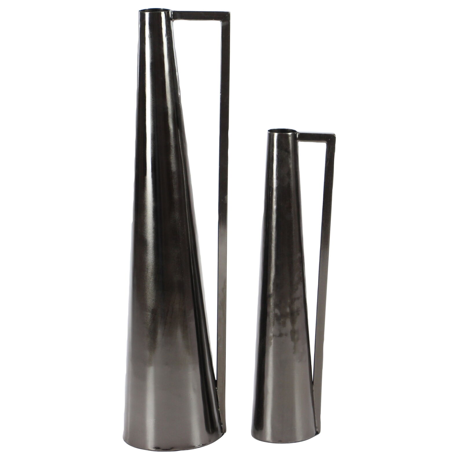 Dark Gray Metal Vase with Handles, Set of 2