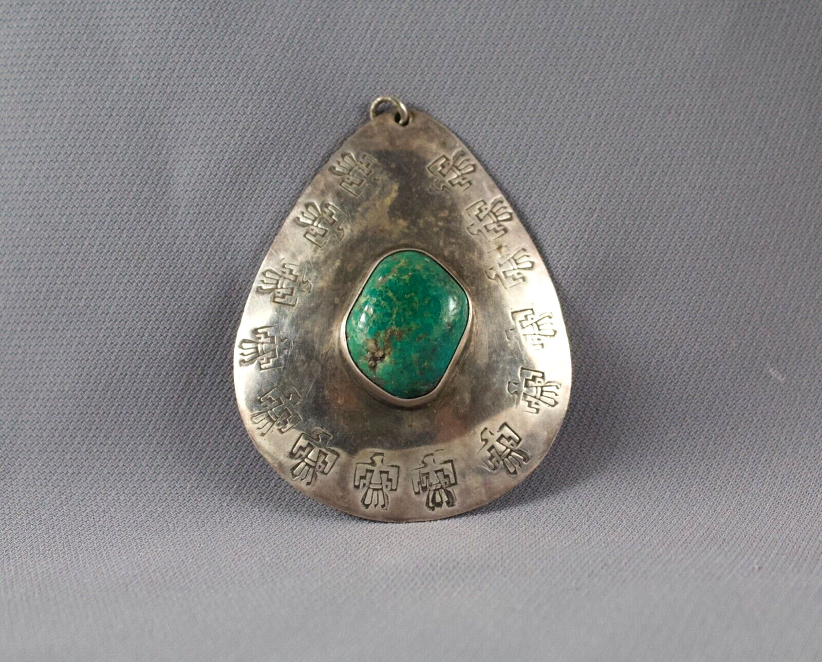 Old Pawn Navajo Sterling Silver And Turquoise Pendant  Thunderbirds
