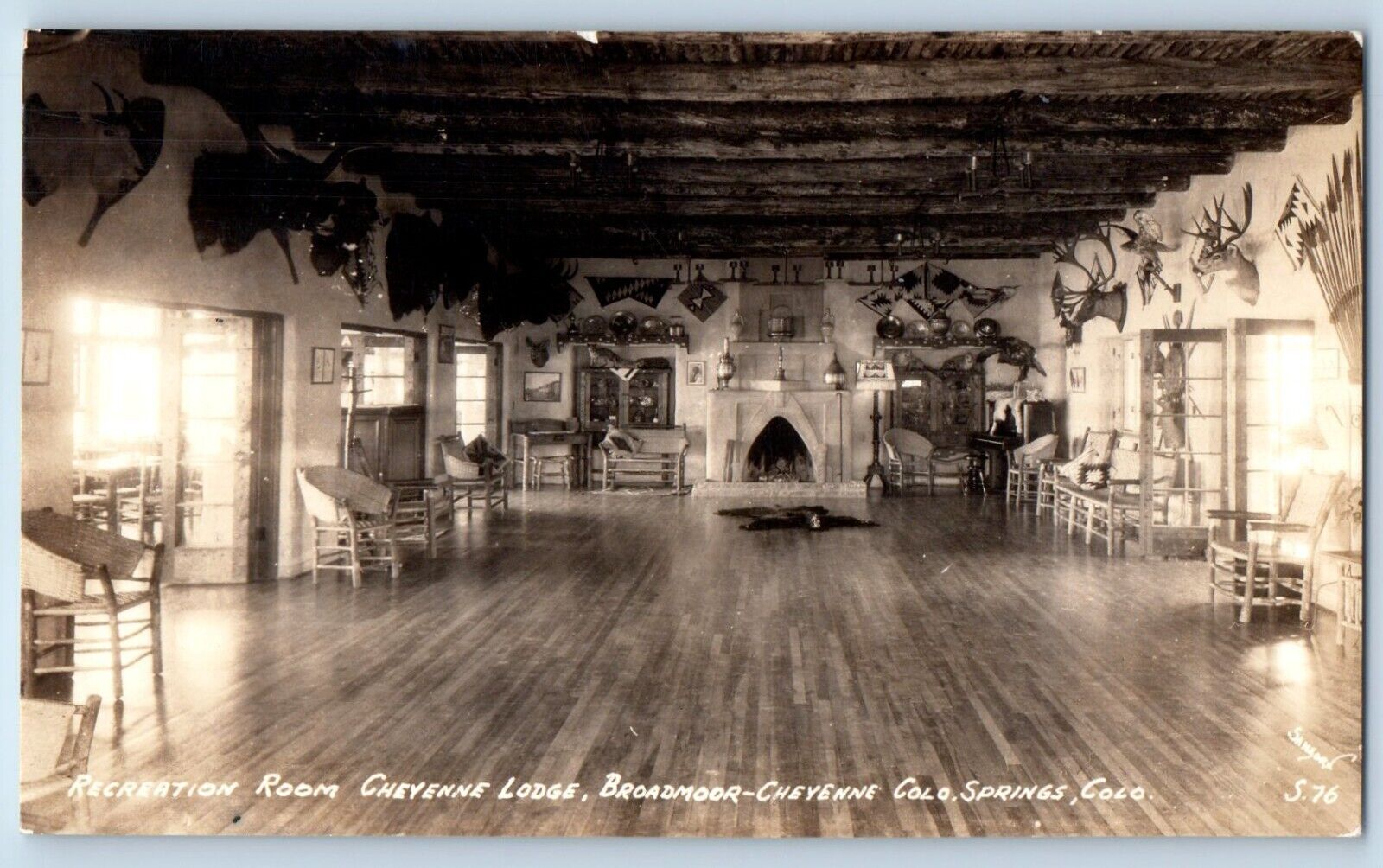 Colorado Springs CO Postcard RPPC Photo Recreation Room Cheyenne Lodge Broadmoor