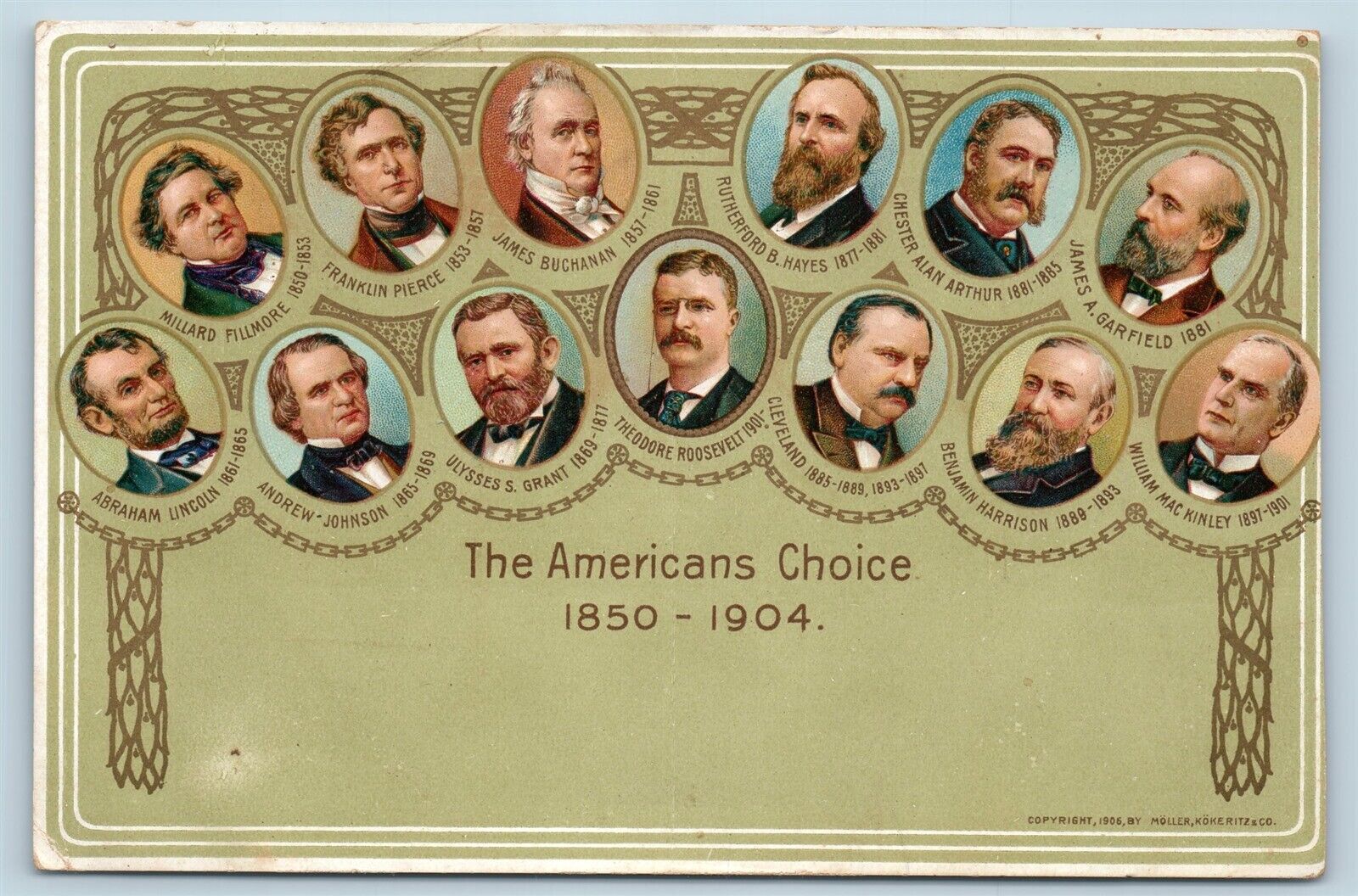 Postcard Americans Choice Presidents From 1850 to 1904 Published 1906 T6