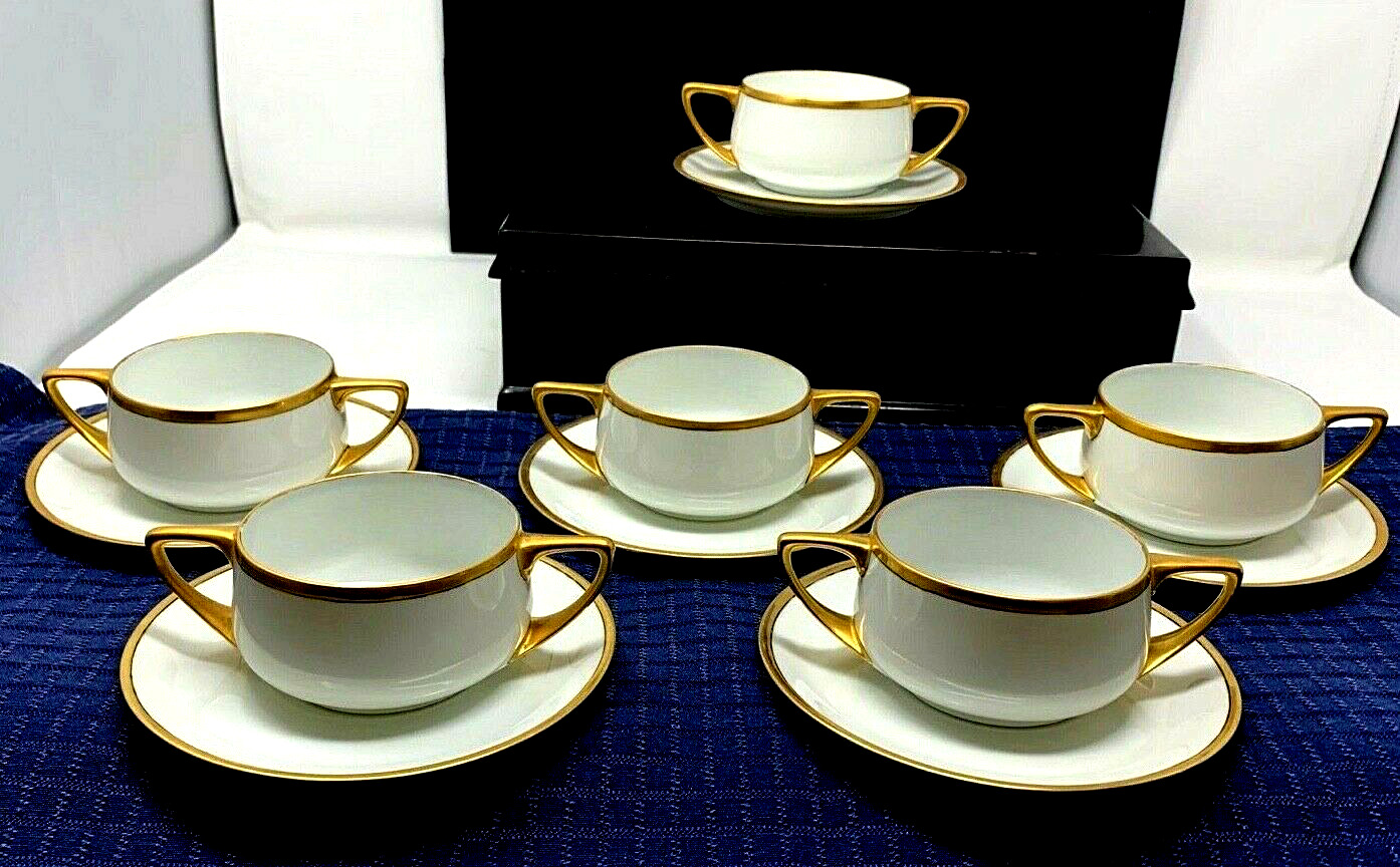 12pc Antique White Gilded Gold Rosenthal Donatello Ice Cream, Soup Bowls Saucers