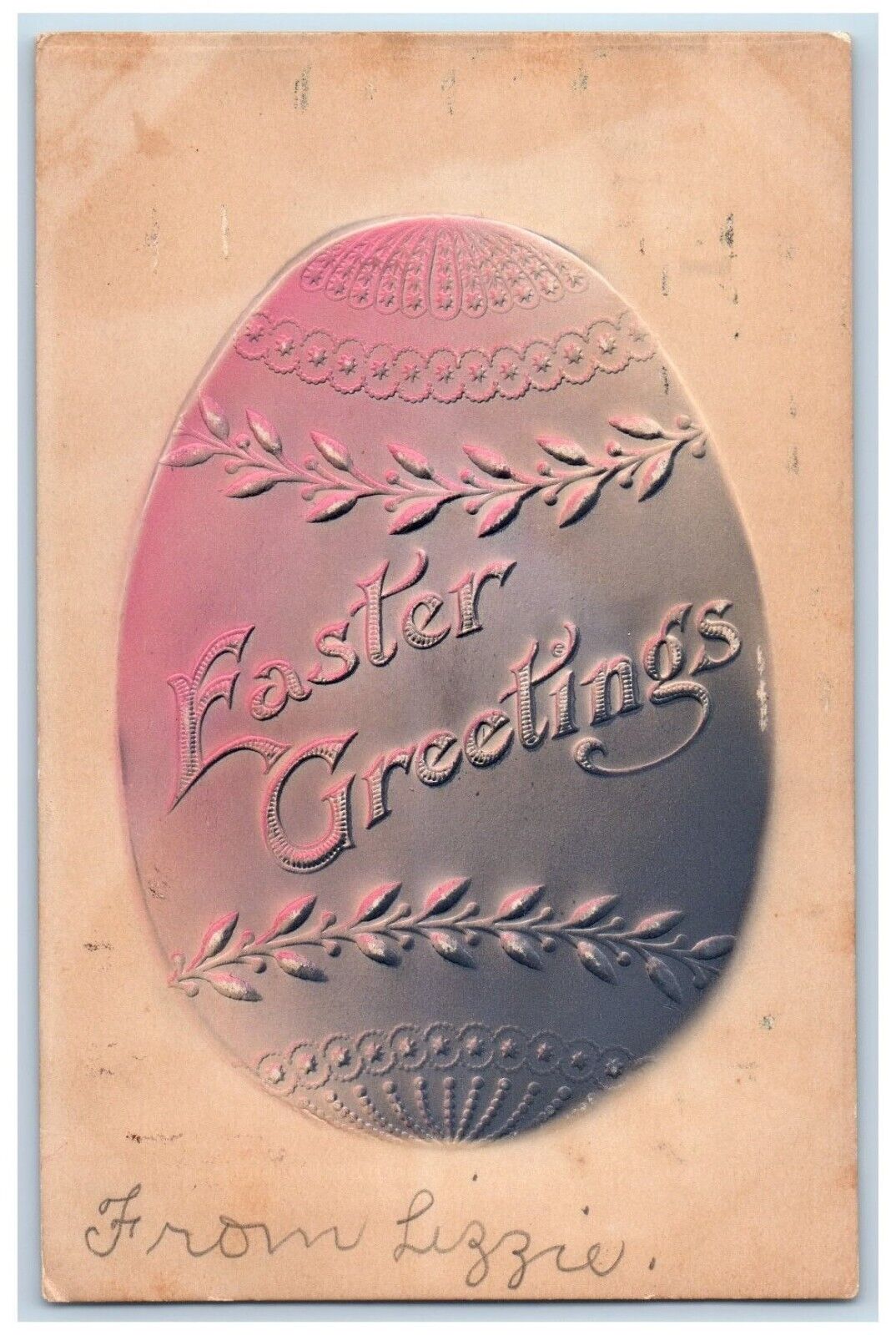 c1905 Easter Greetings Egg Airbrushed Embossed Posted Antique Postcard