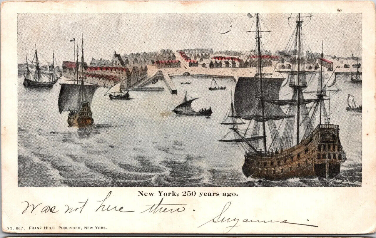 Postcard NY New York 250 Years Ago Ships Boats
