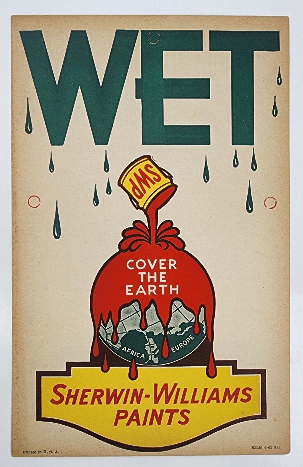 Vintage Sherwin Williams Paints Wet Sign 1940s 6.5\