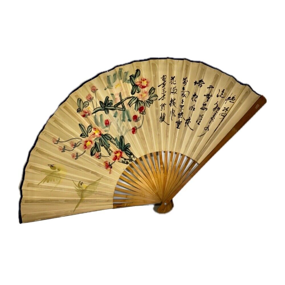 Large Decorative Hand Painted Asian Folding Wall Hanging Fan 55 Inches Open