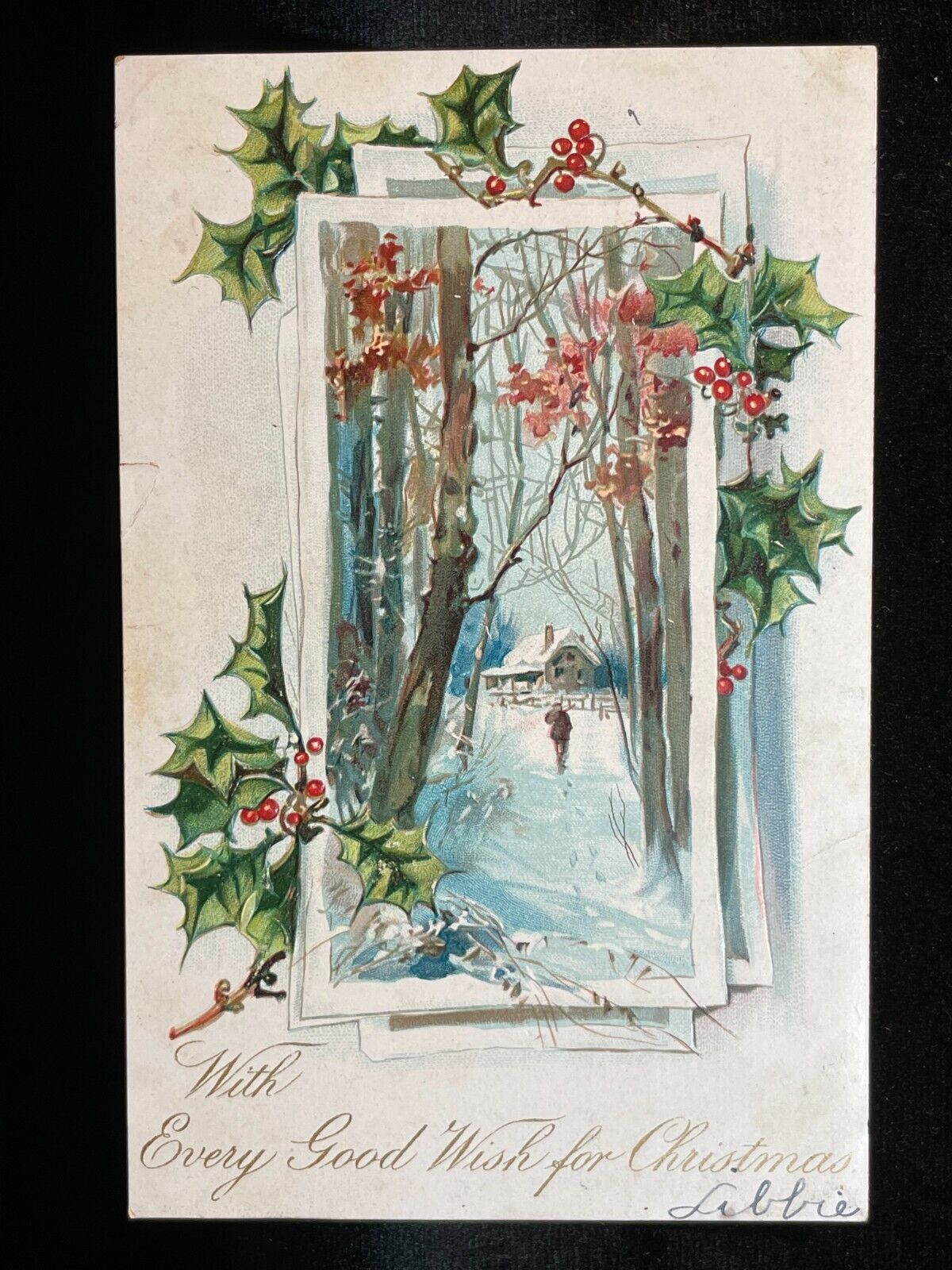 ANTIQUE UDB TUCK EMBOSSED CHRISTMAS POSTCARD HOLLY SERIES NEVER POSTED CA 1906