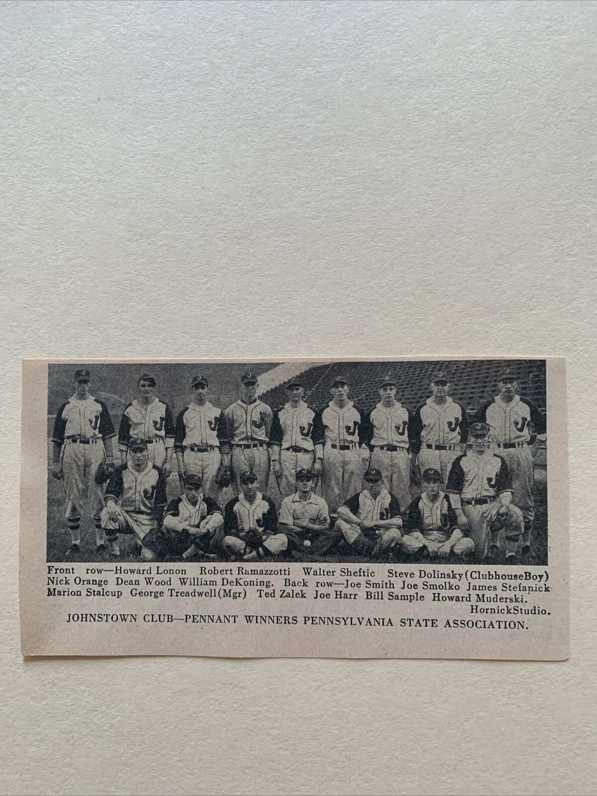 Johnstown Johnnies PA Bob Ramazzotti Vince Shupe 1940 Baseball Team Picture