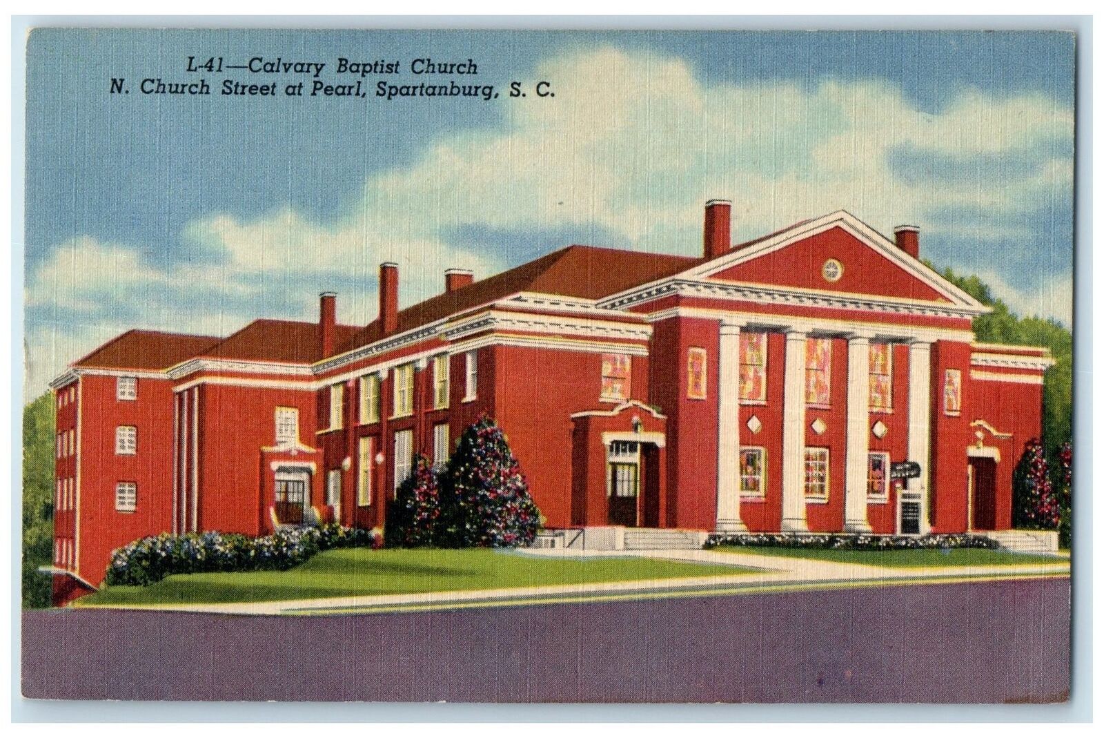c1940\'s Calvary Baptist Church Building Spartanburg South Carolina SC Postcard