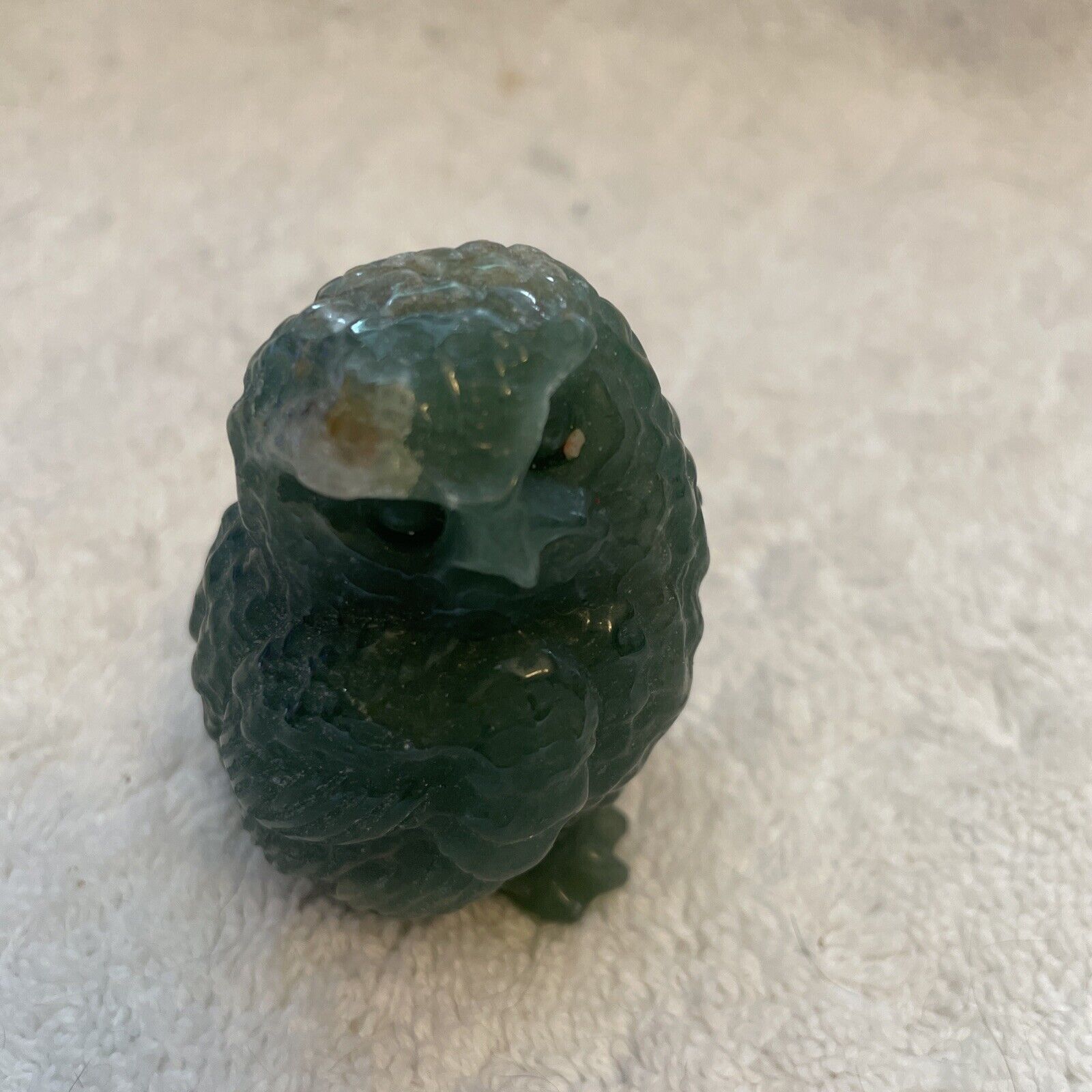 green chalcedony owl carving