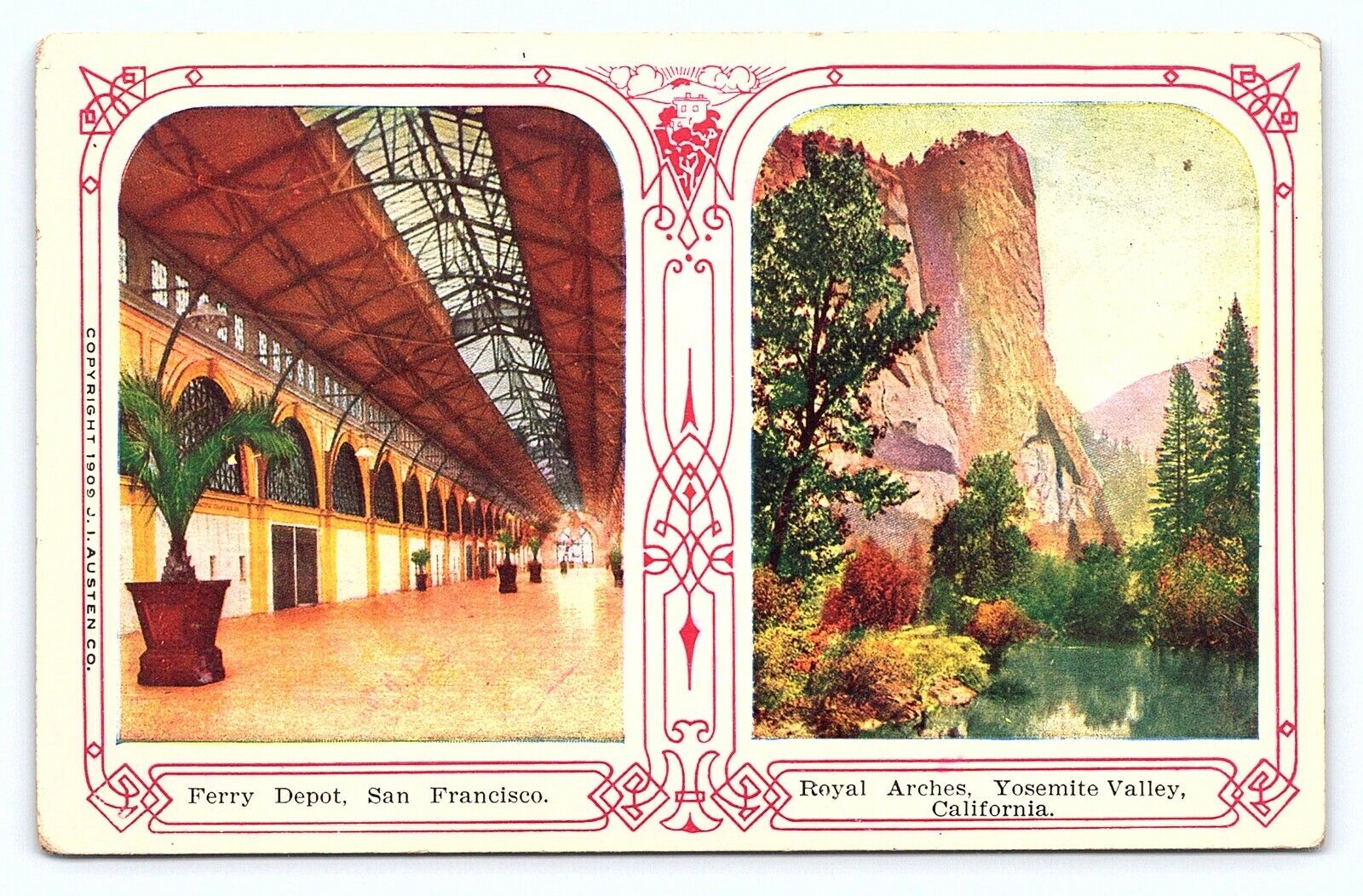 1913 San Francisco CA Ferry Depot + Royal Arches Walcott IA Cancel Postcard C21