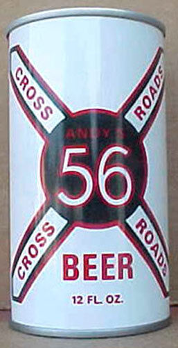 ANDY\'S CROSSROADS 56 BEER ss CAN with BLACK CENTER, Schell, New Ulm MINNESOTA 1+