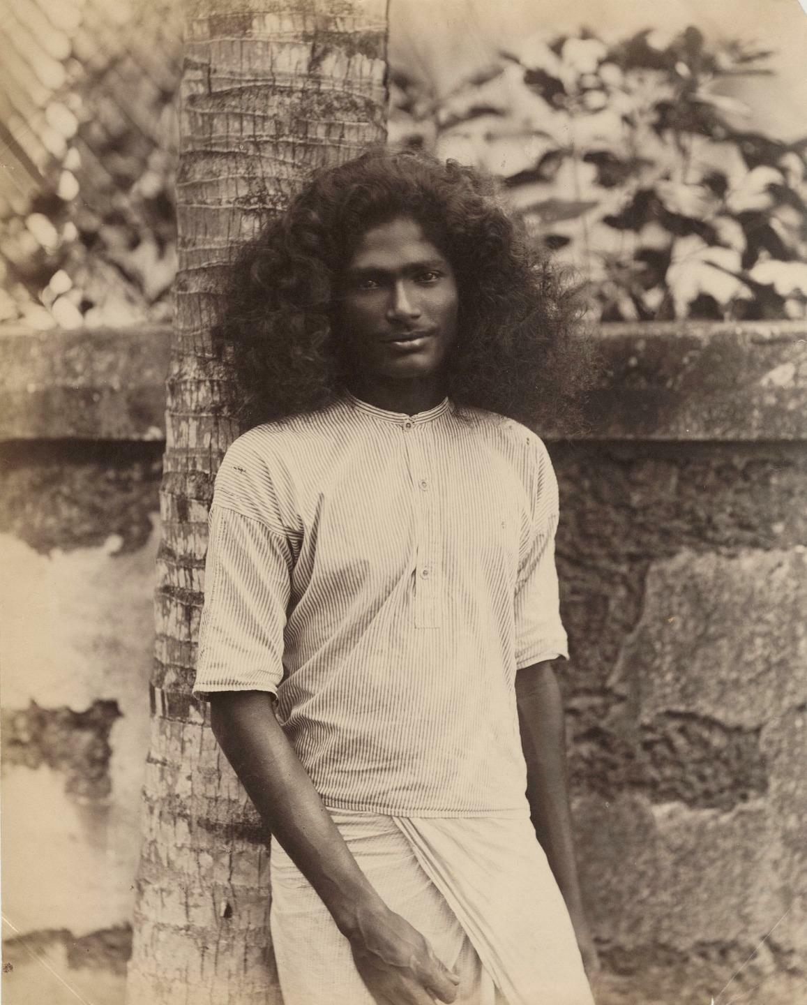 c. 1880's Singhalese Young Man from Ceylon Large Albumen Photograph GAY HANDSOME