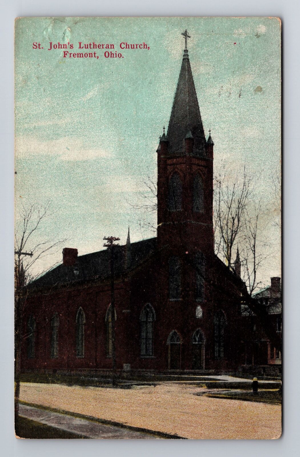 Fremont OH-Ohio, St John\'s Lutheran Church, Antique c1922 Vintage Postcard