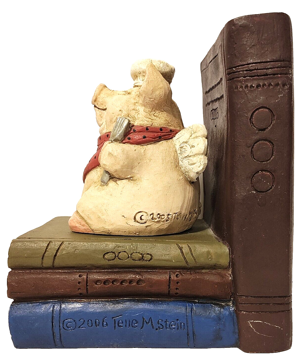 2006 Telle M Stein Book End Color Pig Angel Chef The Stone Bunny Left Side Only