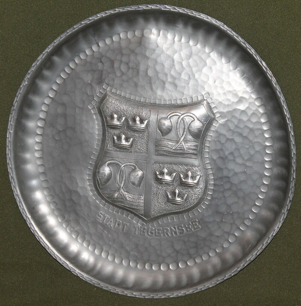 Vintage German hand made pewter wall decor plate