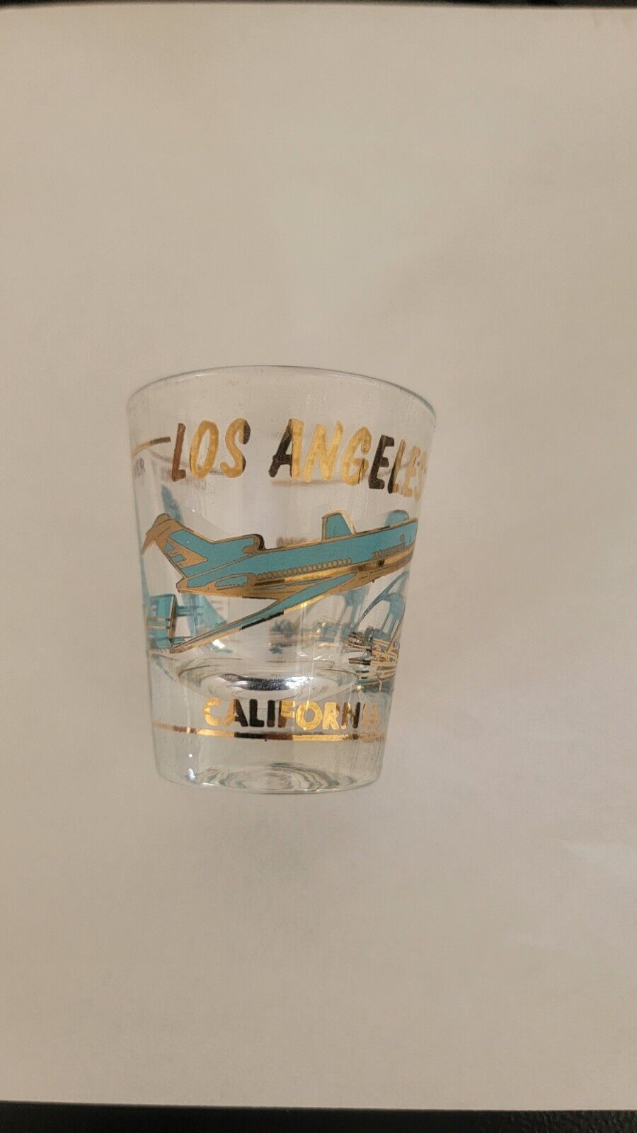 Vintage 60’s Shot Glass Los Angeles LAX Airport Aircraft And Control Tower