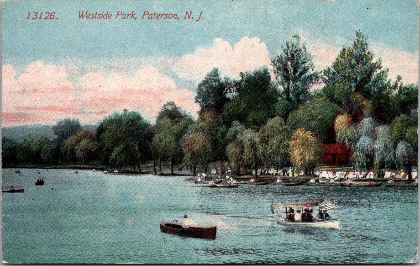 Paterson NJ Lake West Side Park 1910s Boat Canoe New Jersey JB5