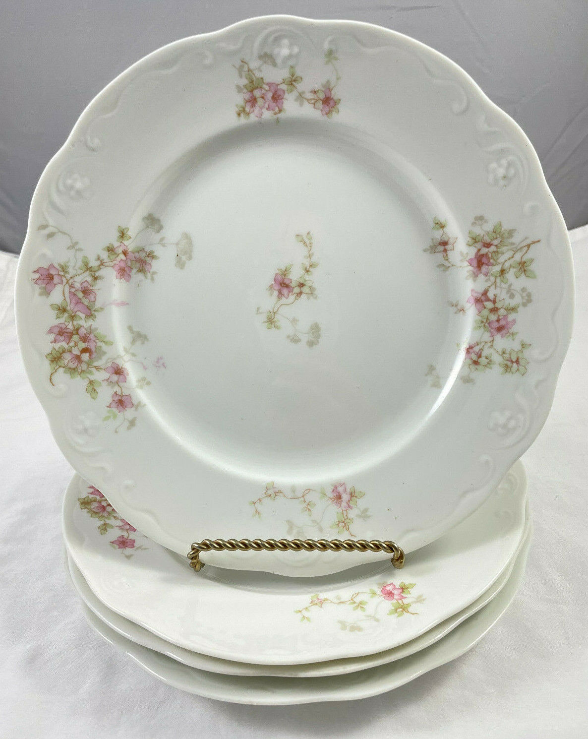 Embossed Pink Floral Salad Plate White Syracuse China 8.75\