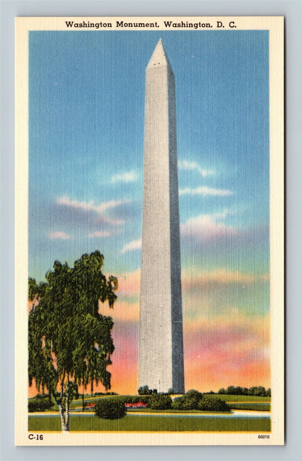 Washington D.C., Washington Monument, Obelisk, Scenic Grounds Vintage Postcard