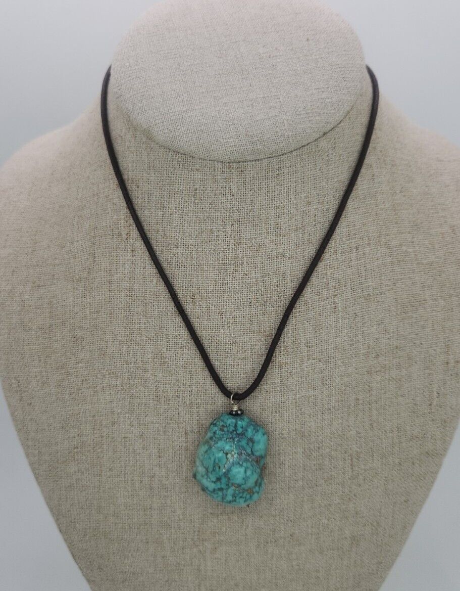 Morenci Turquoise Seafoam Nugget Sterling Leather Cord Necklace