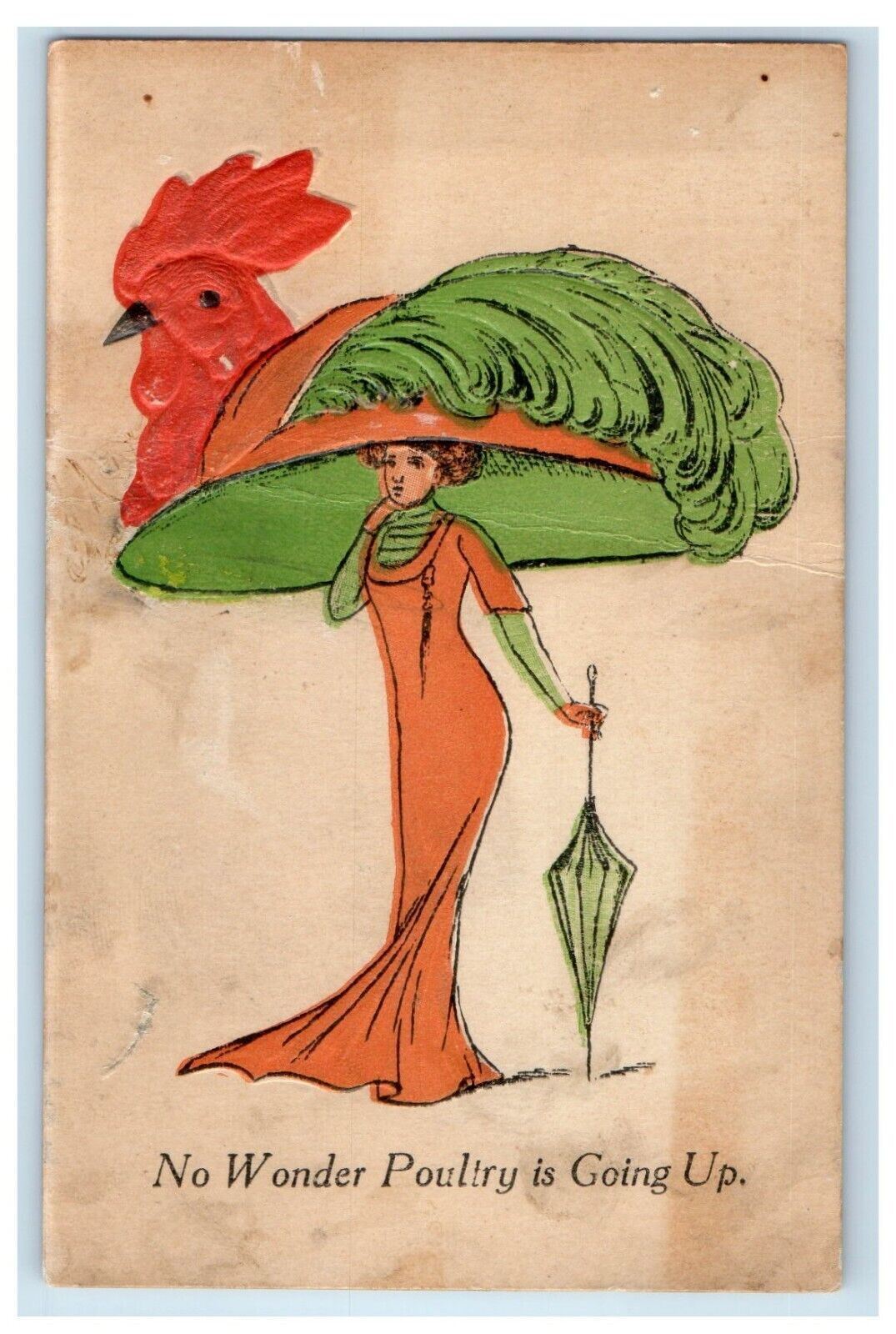 c1910\'s Girl Dress Umbrella Widow Hat No Wonder Poultry Is Going Up Postcard