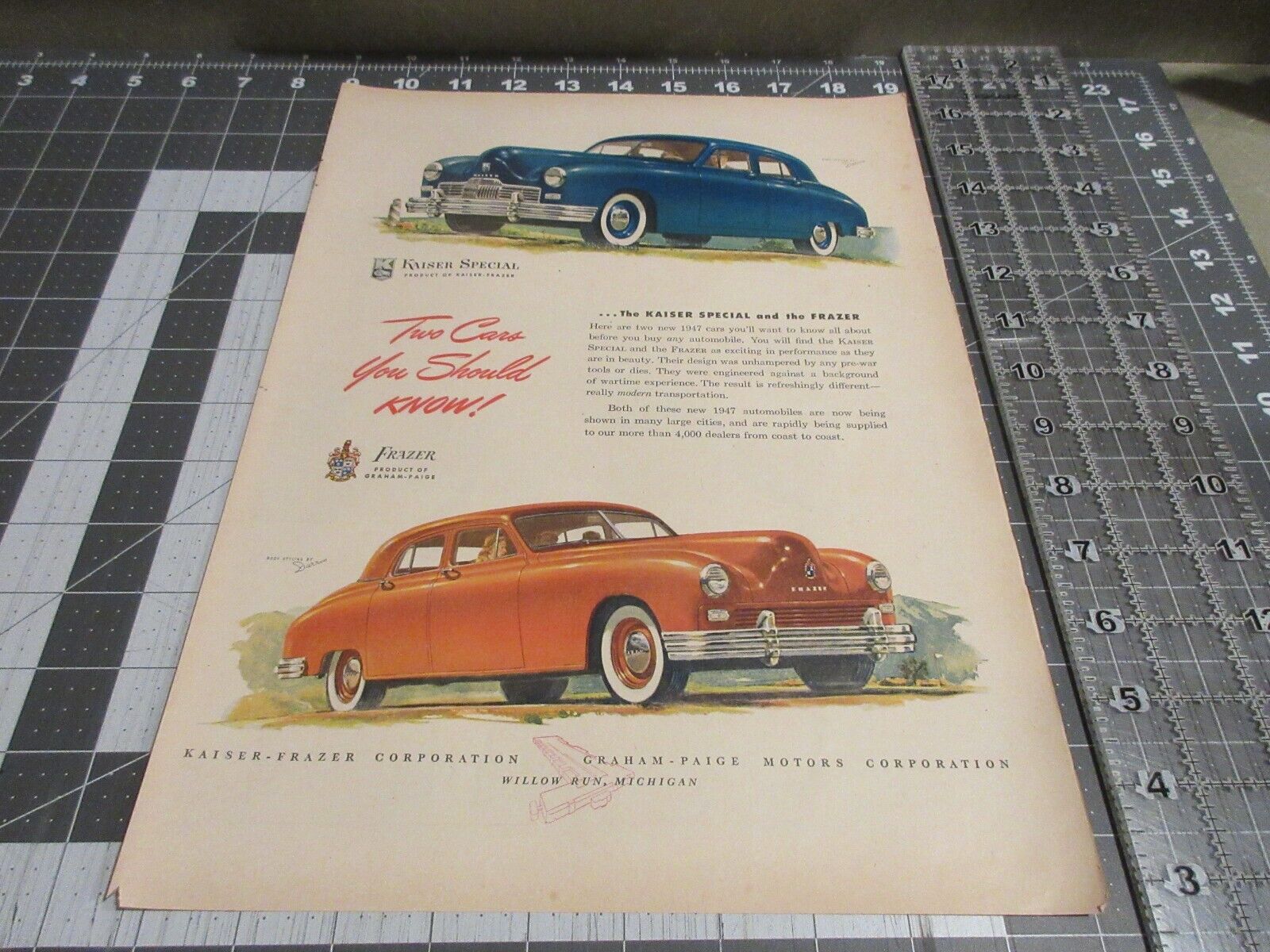 1946 Kaiser Special & Frazer Cars Vintage Print Ad