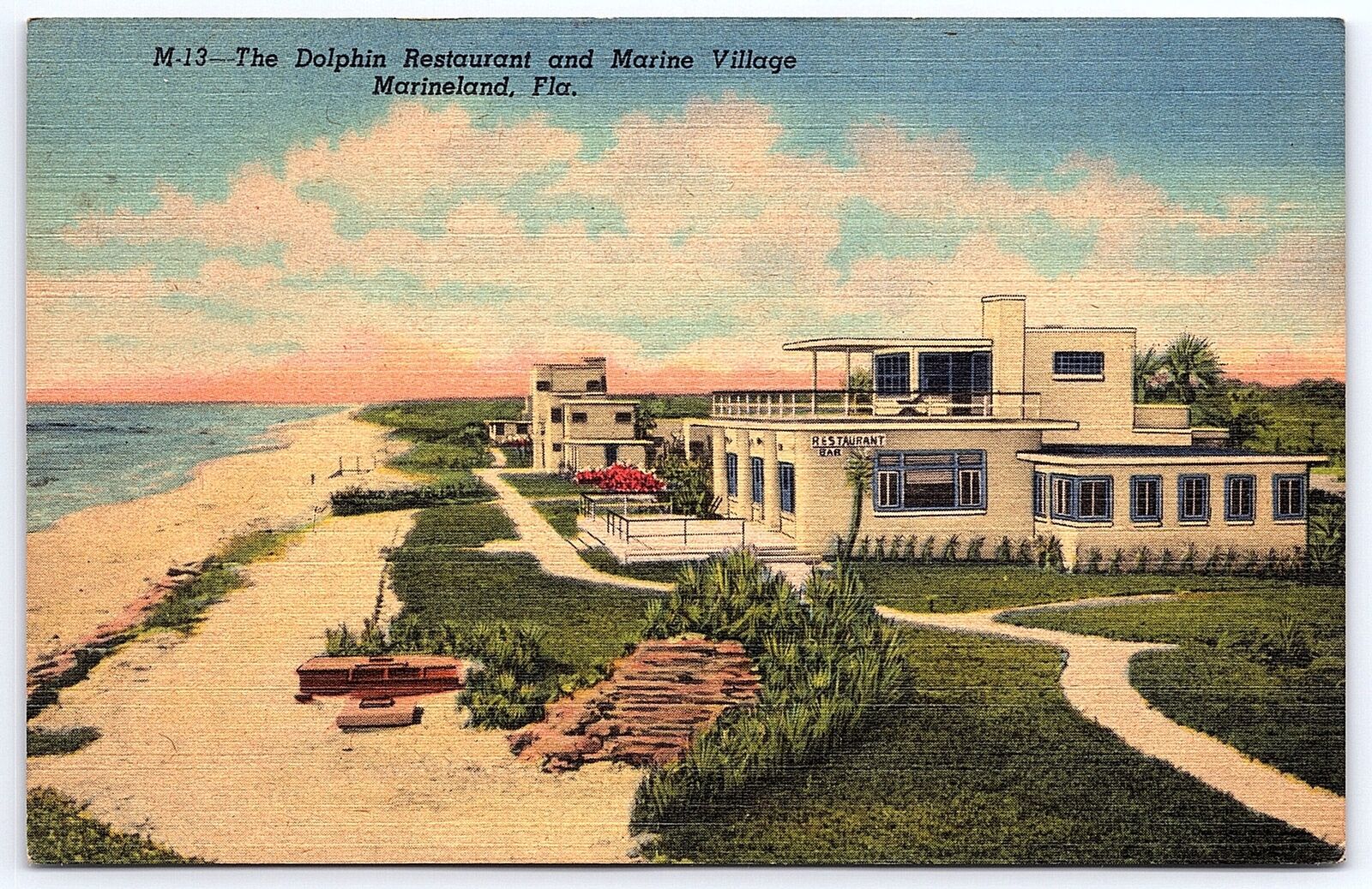 Vintage Postcard The Dolphin Restaurant & Maine Village Marineland Florida FL