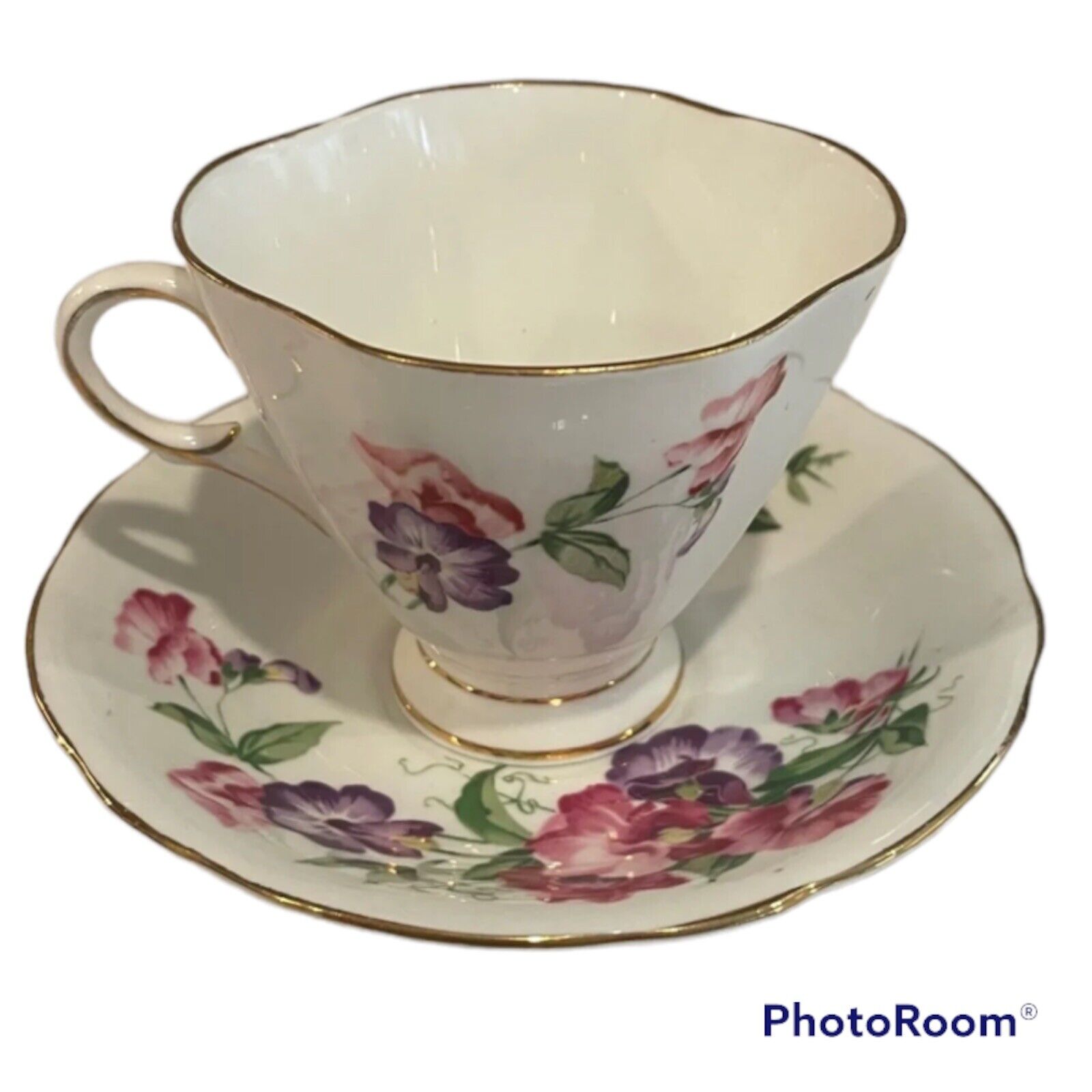 vintage clarence bone china tea set teacup and plate pink floral gold rimmed set