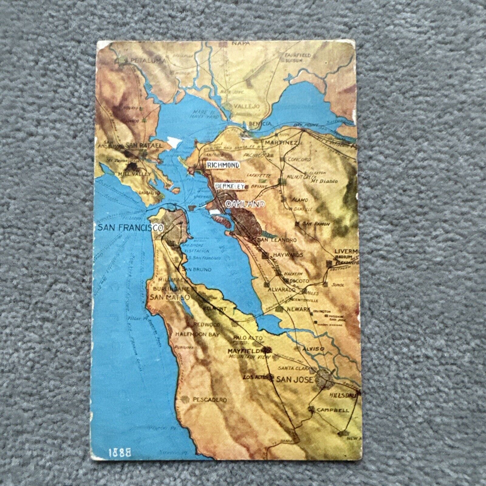 1923 Oakland San Francisco CA California map Postcard