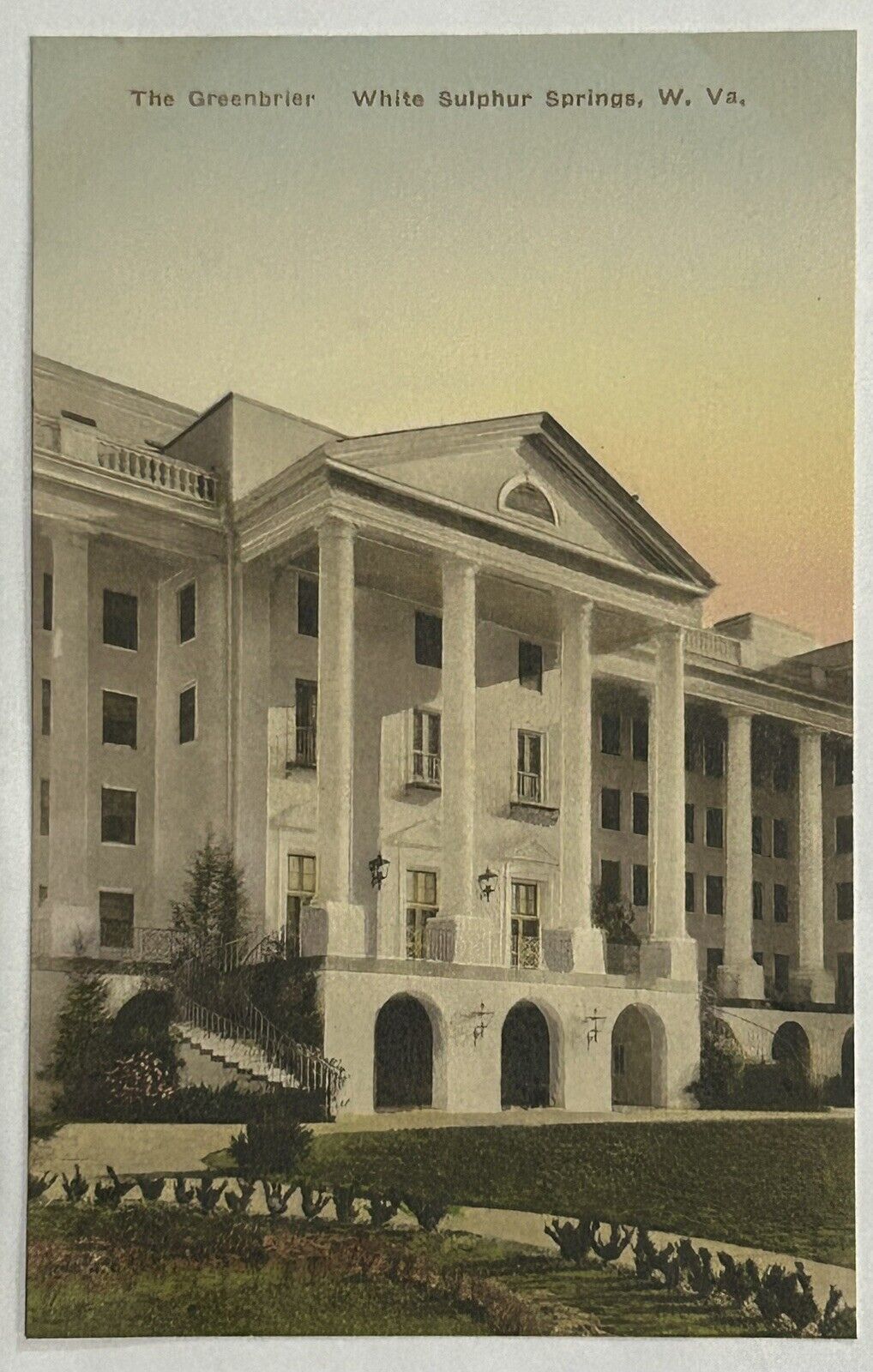 The Greenbrier. Hand Colored. White Sulphur Springs West Virginia Postcard.  WV