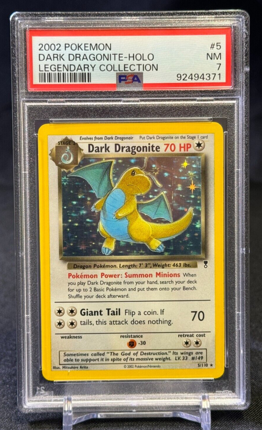 Dark Dragonite 2002 Pokemon Holo Legendary Collection #5 PSA 7 NM Vintage