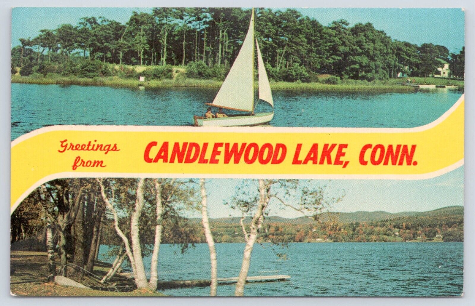c1960s Greetings From Candlewood Lake Connecticut Vintage Multi View CT Postcard