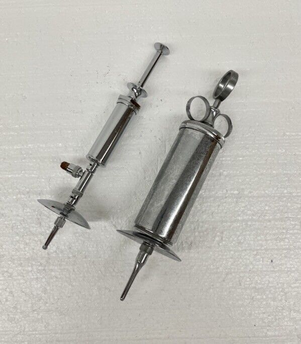 Vintage BMS and Matchless Surgical Medical Irrigation Syringes with Shields 