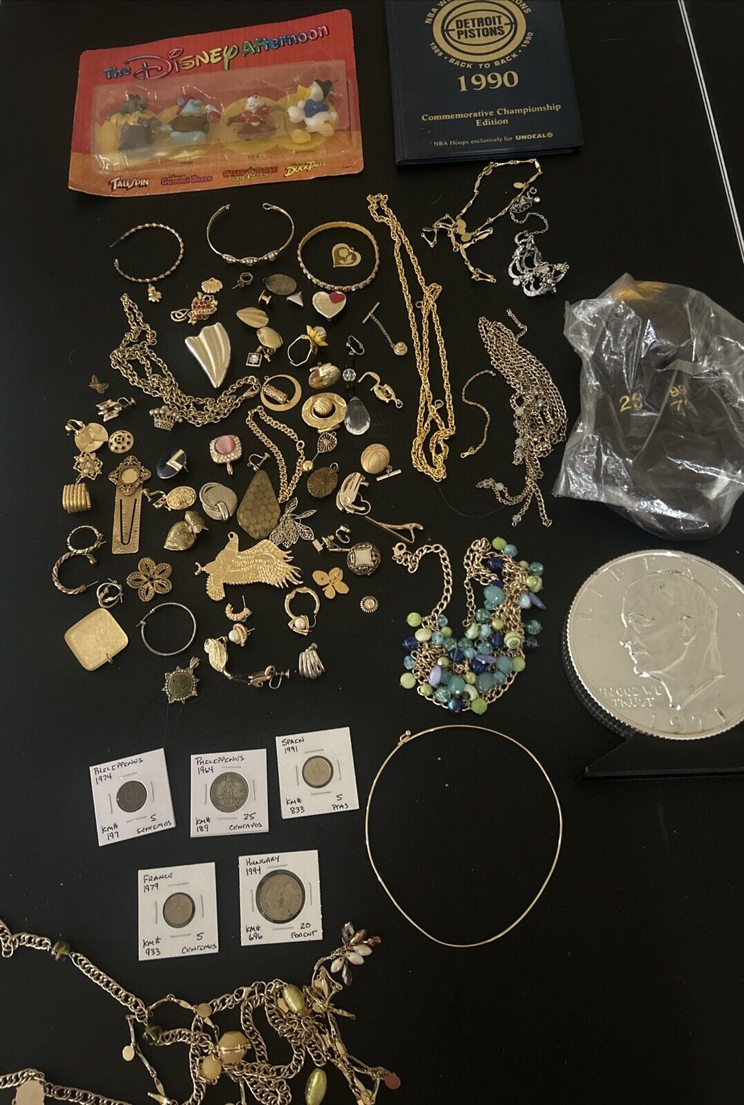 Collectible junk drawer lot -Coins, Jewelry, Card set, Disney+++