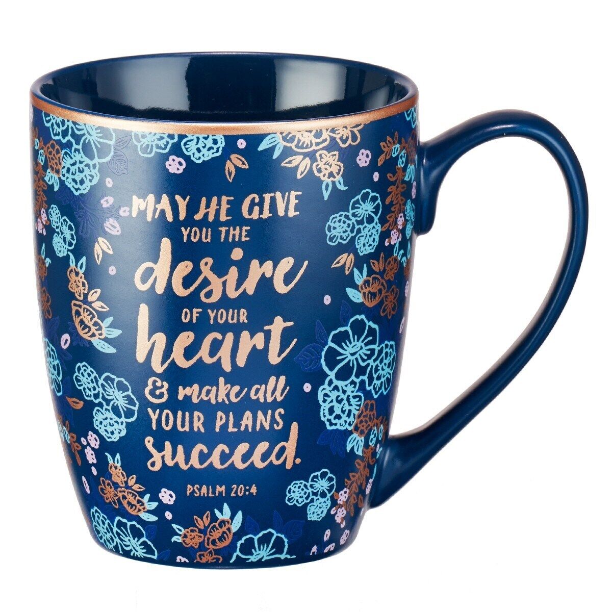 Mug-May He Give You The Desires Of Your Heart w/Gift Box (Psalm 20:4)-Navy