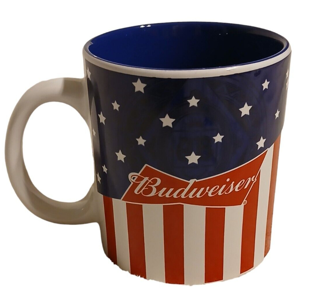 Budweiser Beer 2018 Anheuser Busch 20 oz Coffee Cup Mug Patriotic Flag