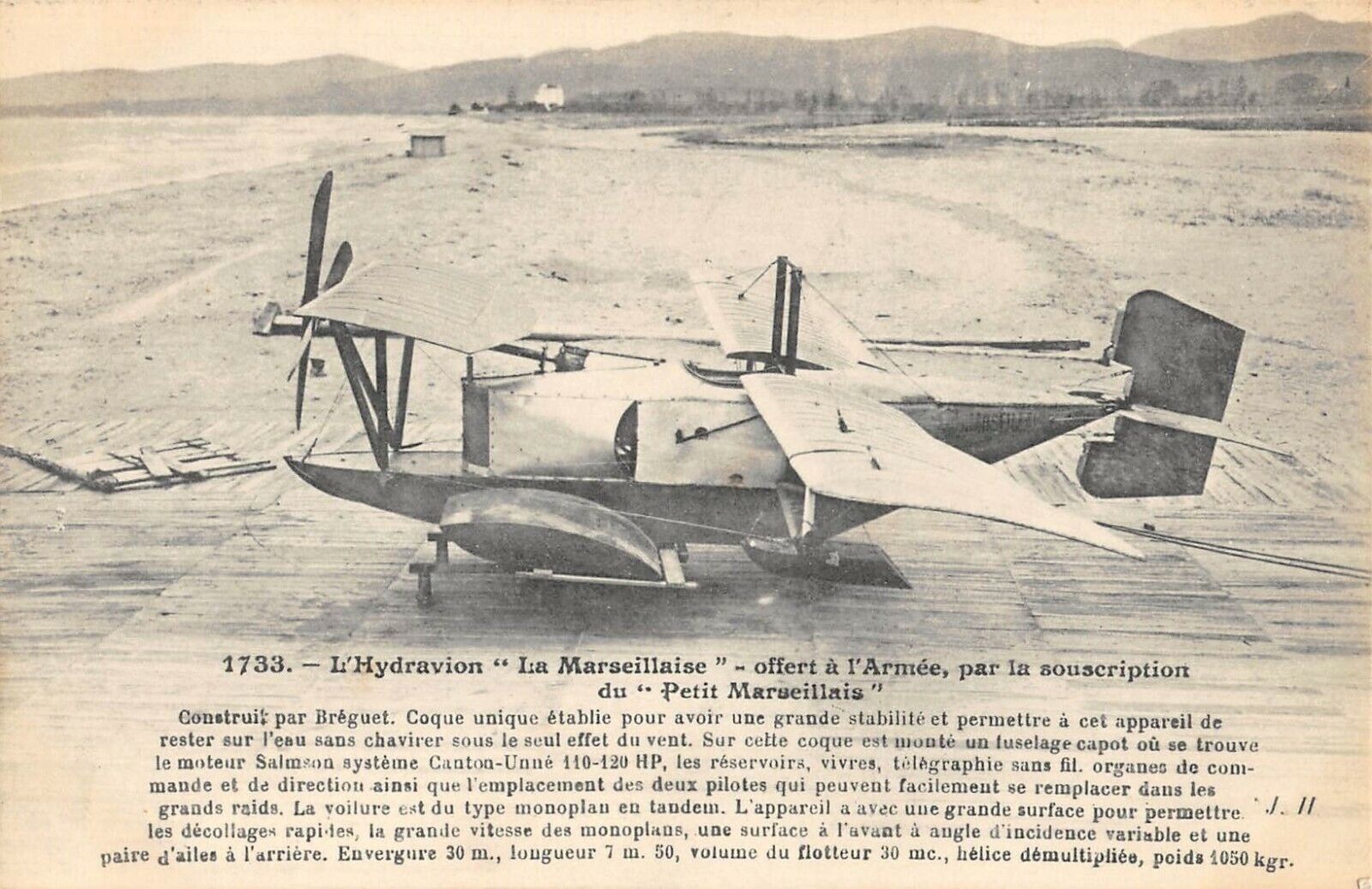 CPA AVIATION L'HYDRAVION LA MARSEILLAISE OFFERED TO THE ARMY 