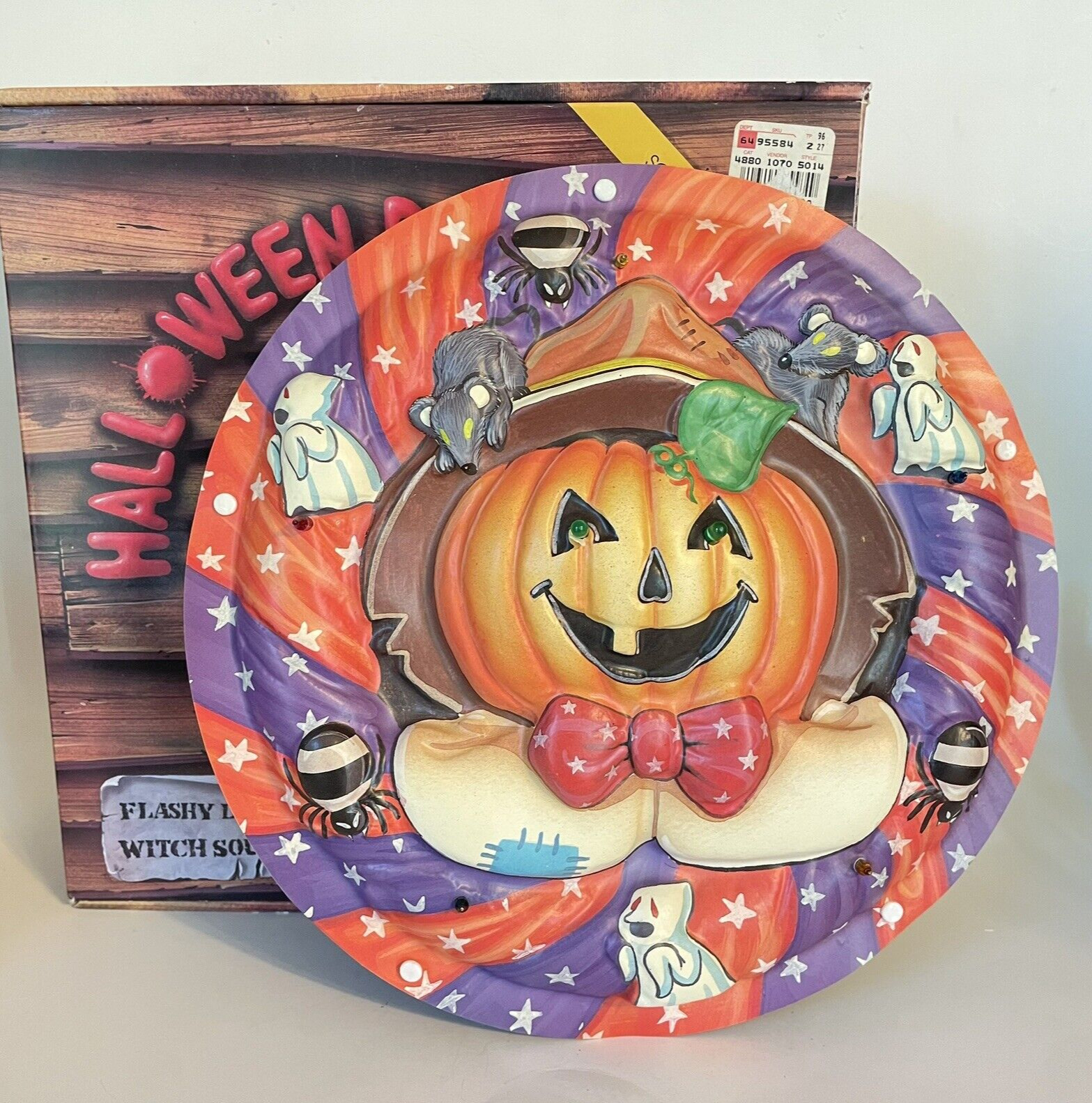 Vtg Charisma Halloween Door Plaques Scarecrow Jack O\'Lantern Lights & Sounds