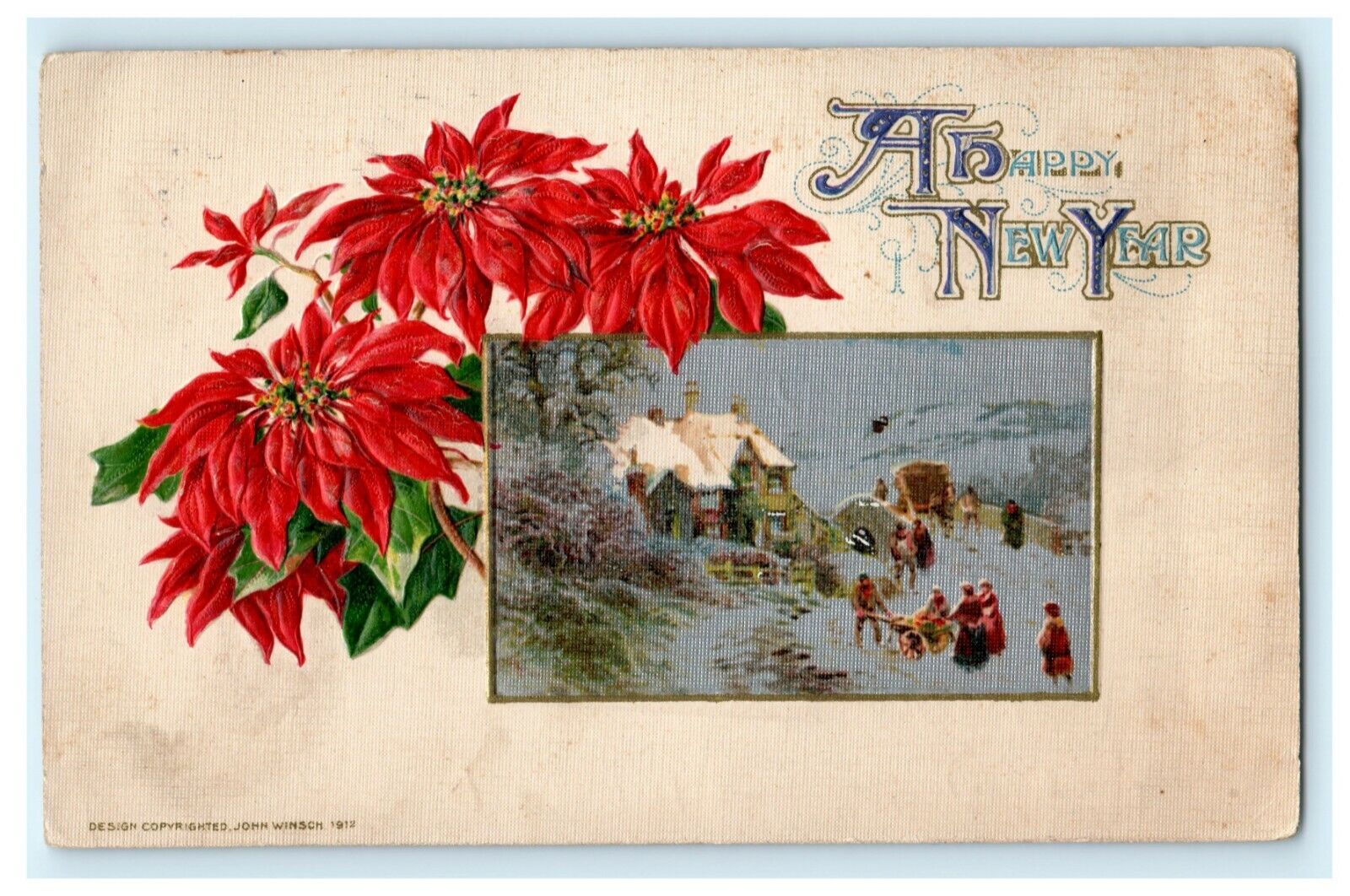 New Year John Winsch 1913 Embossed Guthrie Center Iowa Vintage Antique Postcard