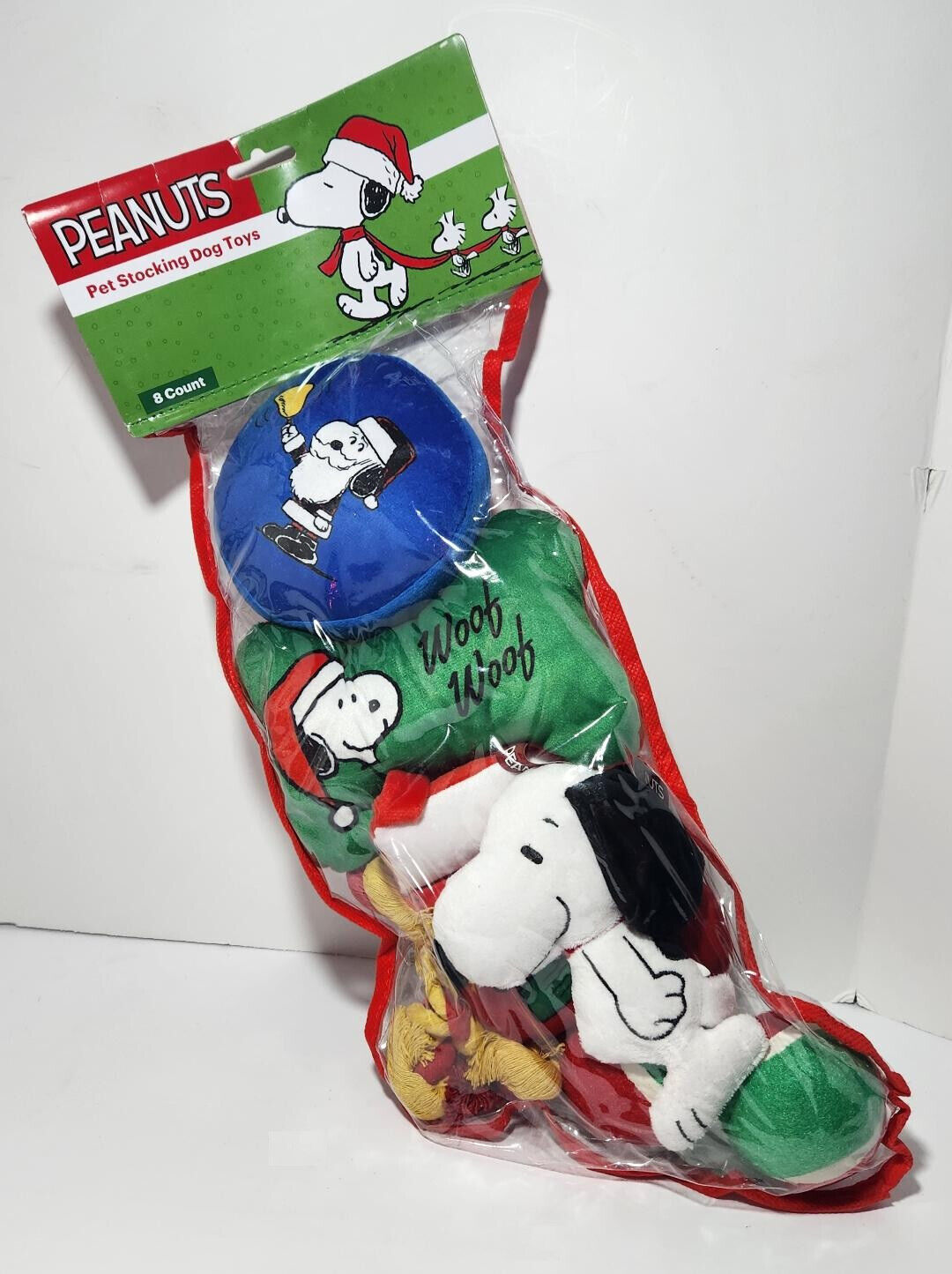 8 Piece Peanuts Snoopy Santa Claus Christmas Pet Stocking Full of Dog Toys