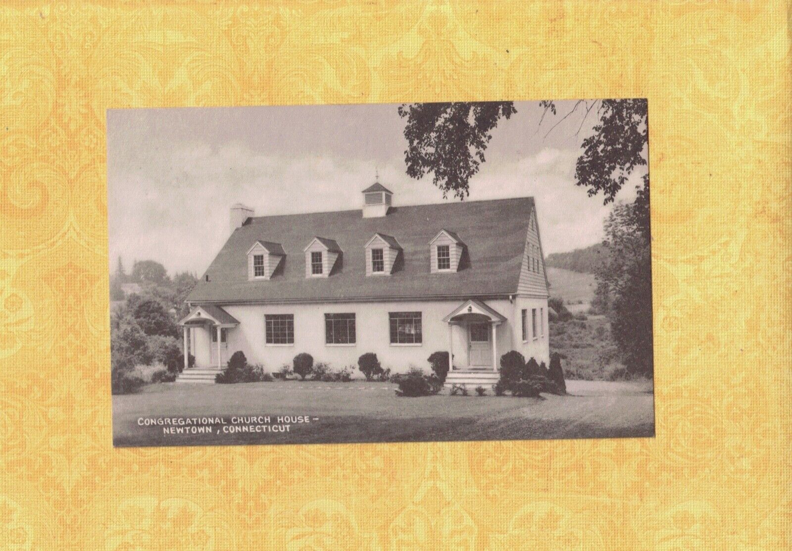 CT Newtown 1919-49 antique postcard Congregational church HOUSE CONNECTICUT