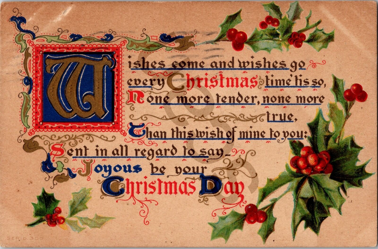 Early 1900s Holiday Poem Postcard Christmas Day Wishes 1911 PM Birmingham Ala.