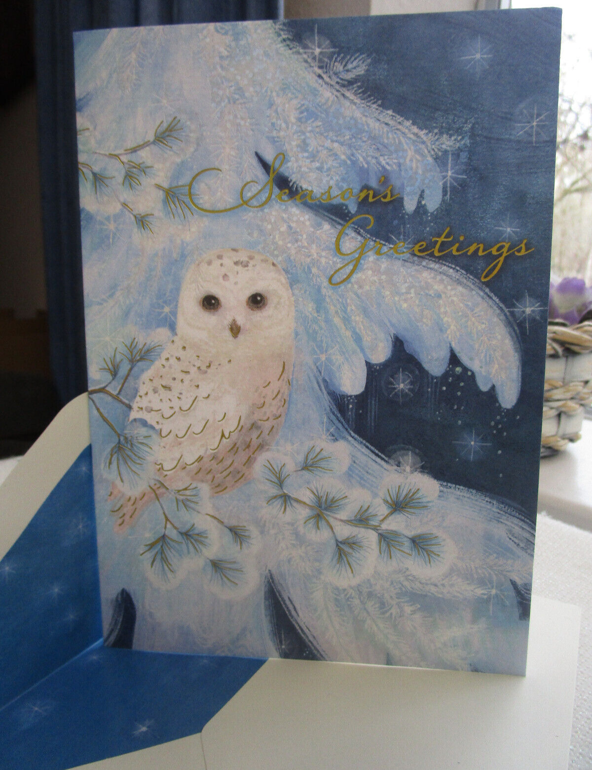 Sweet Snowy Owl Christmas Forest Tree Card ~ Papyrus