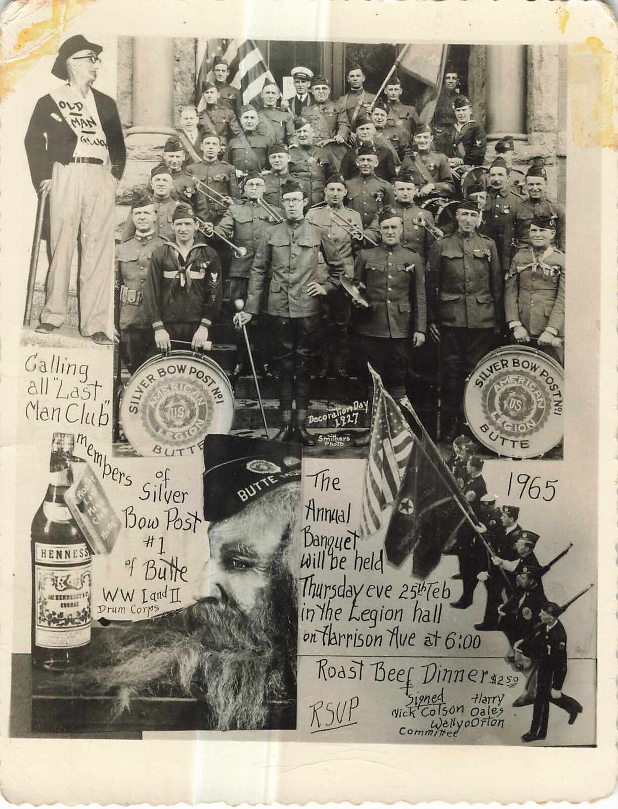 1965 RPPC WW1 WW2 Drum Corps Butte Montana Flyer Reunion Dinner Photo Postcard